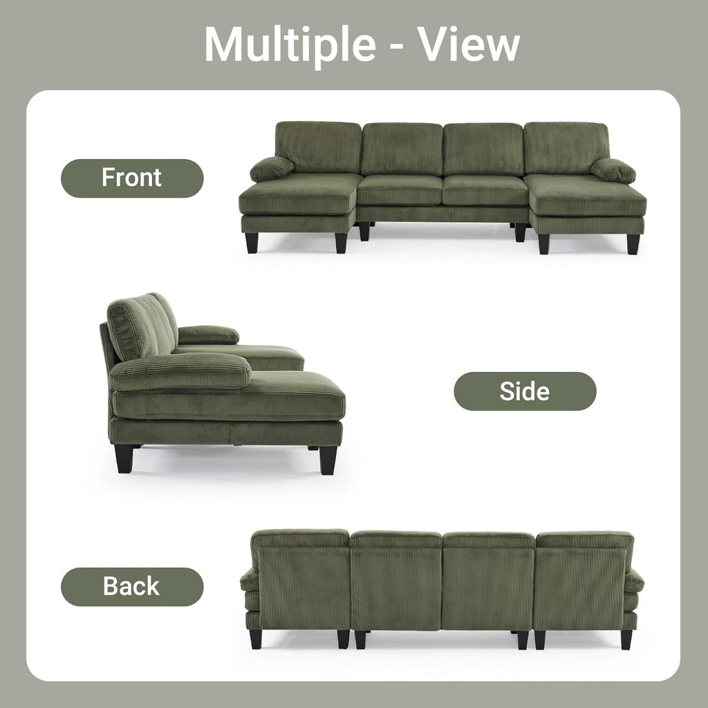VINGLI 110" Sectional Couches for Living Room,U Shaped Couch with Double Chaise, 4-Seat Sofa Set with Chenille Fabric for Home Furniture,Beige