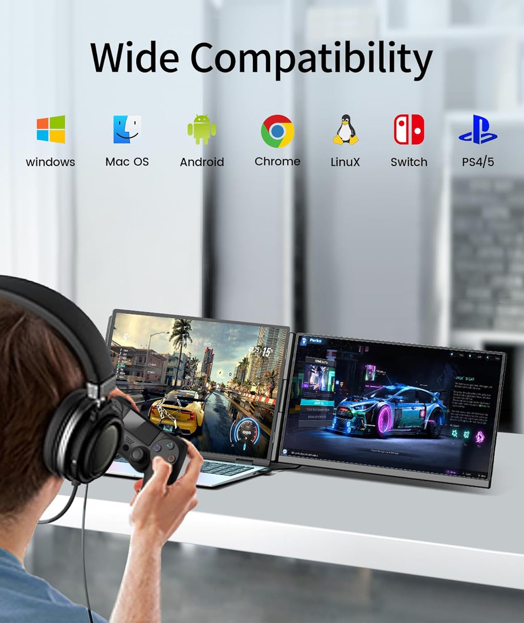 Laptop Screen Extender - 15.6" FHD 1080P Portable Monitor for Laptop, Detachable & Plug and Play Dual Laptop Monitor Extender for 13"-17.3" Laptops, Compatible with Wins/Mac/Android/Chrome
