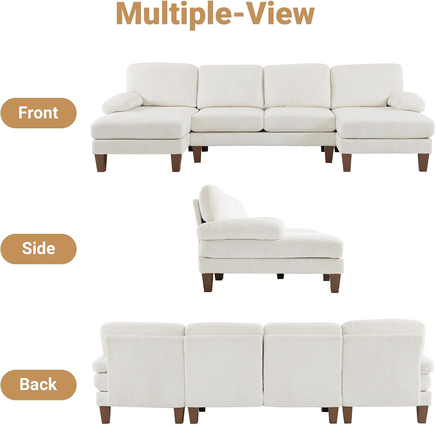 VINGLI 110" Sectional Couches for Living Room,U Shaped Couch with Double Chaise, 4-Seat Sofa Set with Chenille Fabric for Home Furniture,Beige