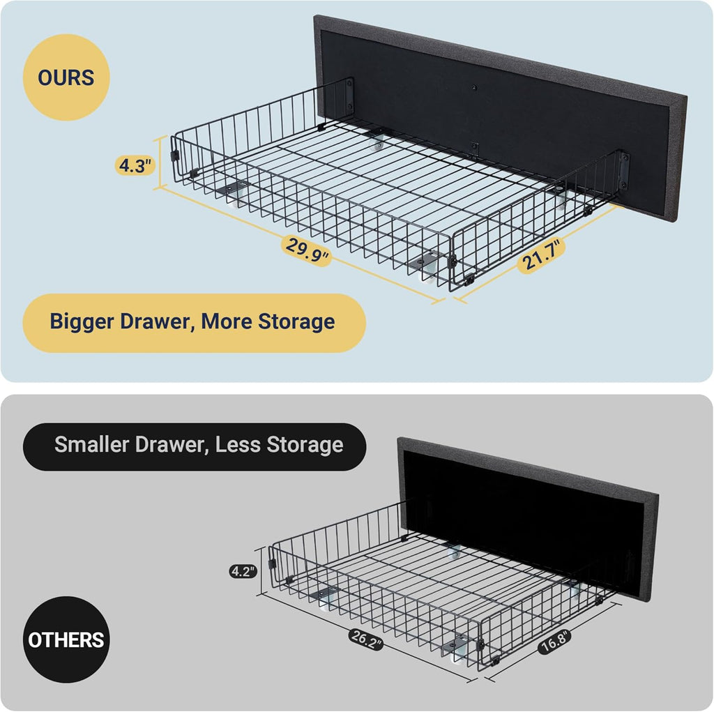 Allewie Upholstered Queen Size Platform Bed Frame with 4 Storage Drawers and Headboard, Square Stitched Button Tufted, Mattress Foundation with Wooden Slats Support, No Box Spring Needed, Light Grey