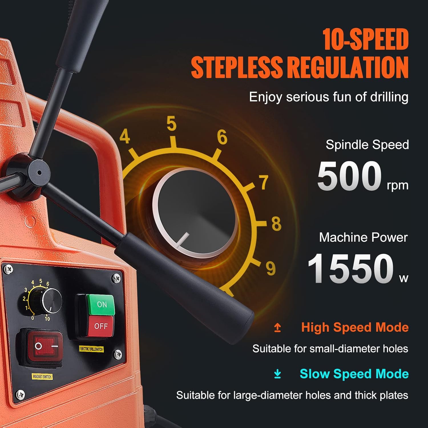 Mag Drill Press, 1550W 2" Boring Diameter, 2922lbf Power Magnetic Drill, 500 PRM, 10-Speed, Electric Drilling Machine for Metal Surface, Industrial and Home Improvement