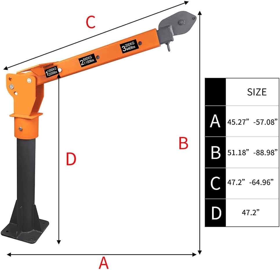 1100lb Folding Dismountable Household Hoist Truck Crane with Electric Hoist (110V) �� 880lb Pulling Force, Jib Cranes for Factory, Warehouse, Construction