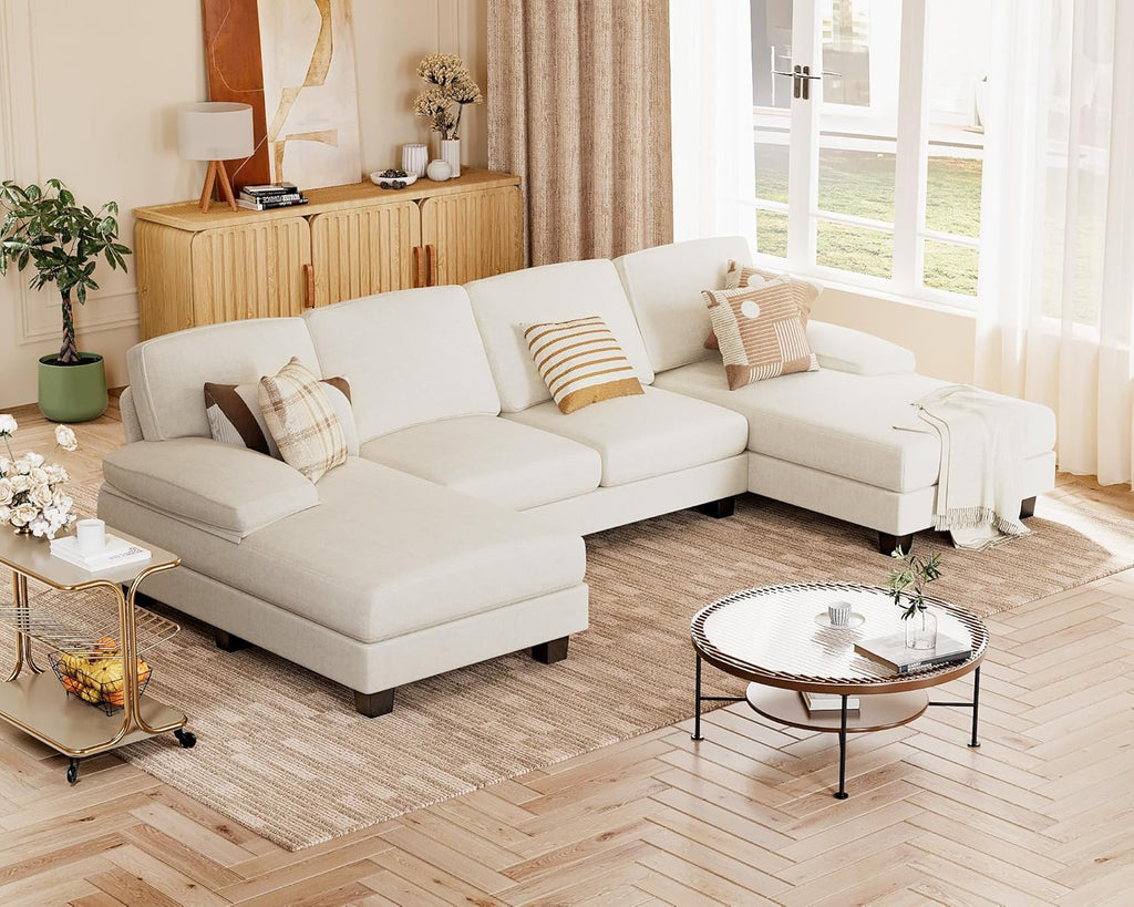 JUMMICO Sectional Couches for Living Room, U Shaped Couch with Chenille Fabric, 4 Seat Modern Sofa with Removable Pillows for Apartment and Small Space (Fabric, Grey)