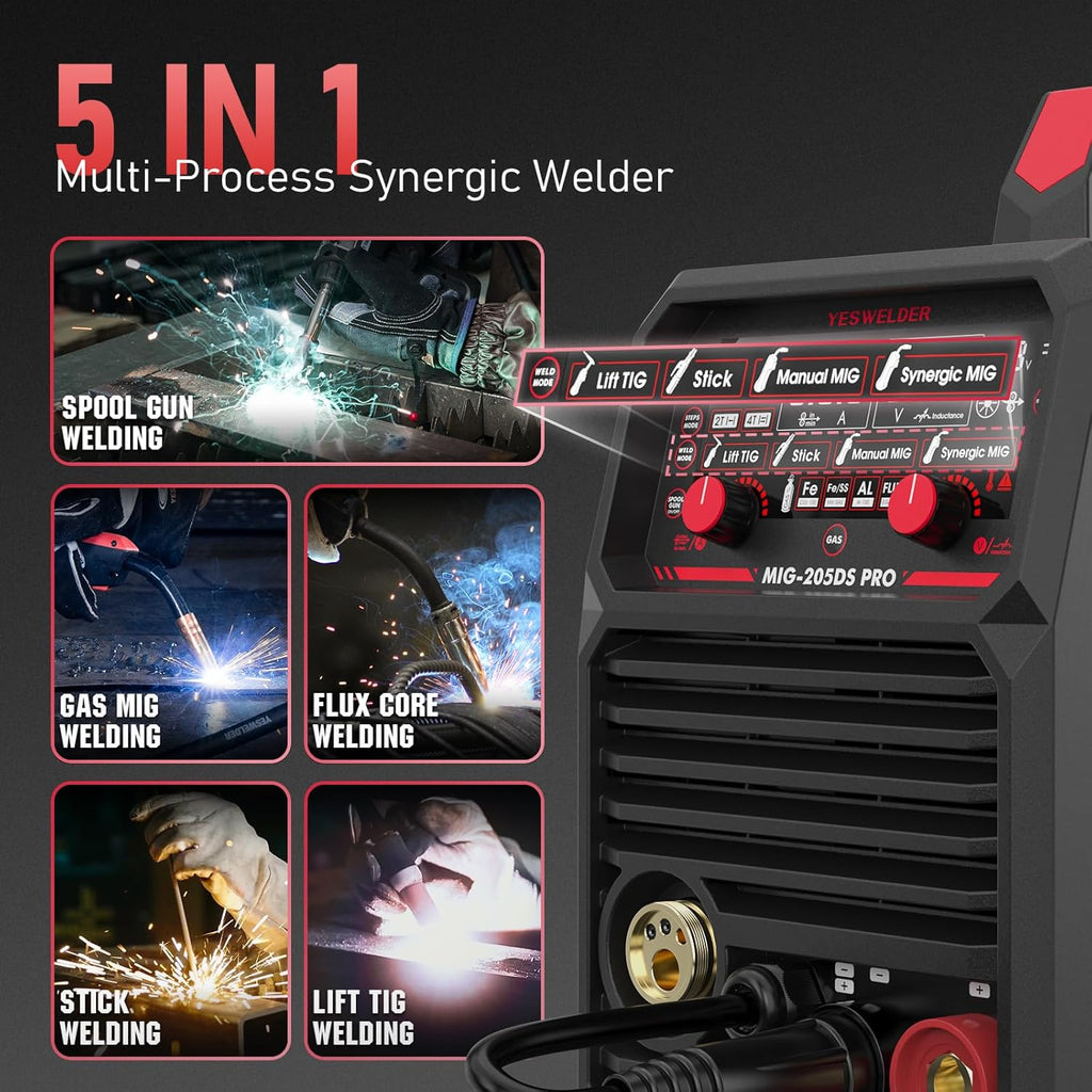 YESWELDER 135Amp MIG Welder,110V Flux Core Welder Flux Core MIG/Lift TIG/Stick 3-in-1 Large LED Digital Display Welding Machine IGBT Inverter Welder FLUX-135PRO