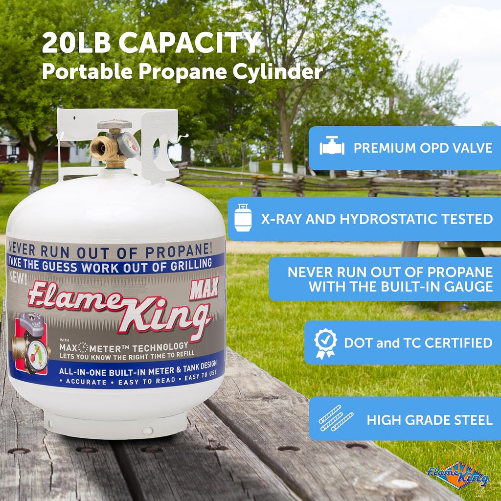 Pound Steel Propane Tank Cylinder with OPD Valve and Built-in Gauge, 20 lb Vertical-Flame King