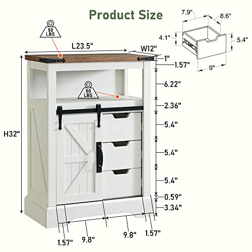 OKD Bathroom Floor Cabinet, Farmhouse Storage Cabinet with Sliding Barn Door & Storage Drawers