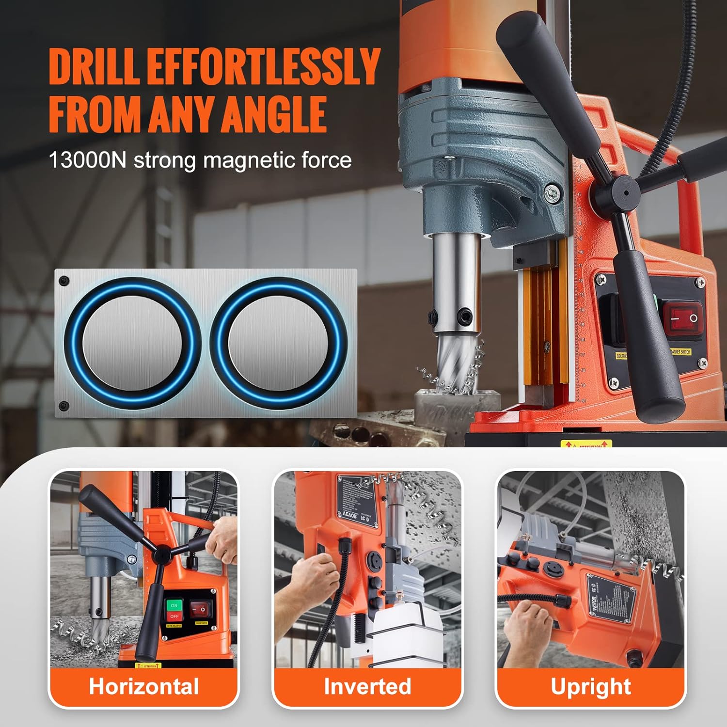 Mag Drill Press, 1550W 2" Boring Diameter, 2922lbf Power Magnetic Drill, 500 PRM, 10-Speed, Electric Drilling Machine for Metal Surface, Industrial and Home Improvement