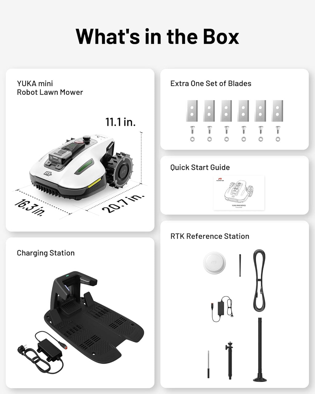 YUKA Mini 500H Robot Lawn Mower Reception 0.12 Acre, Max. 0.17 Acre, Ultrasense AI Vision+ RTK Positioning, Auto Mapping, App Control,45% Slope, Cutting Height 2''~3.5'', 3 Mowing Zones