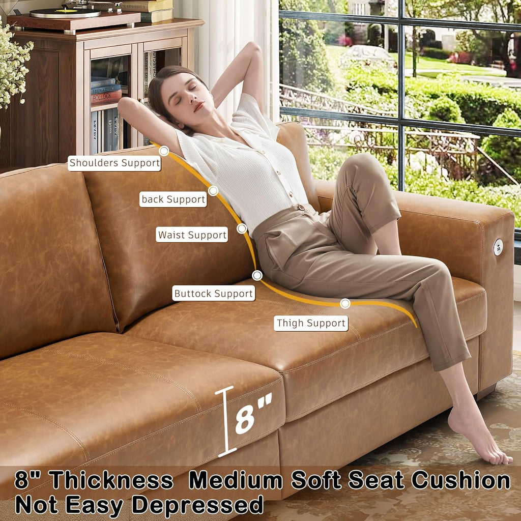 Hanherry 89" Sofa for Living Room, Modern Comfy Sofa with Medium Firm Seat Cushion, Removable Cover,Wide Armrest,USB/Type-C Port,Chenille Fabric Couches for Small Space,Apartment