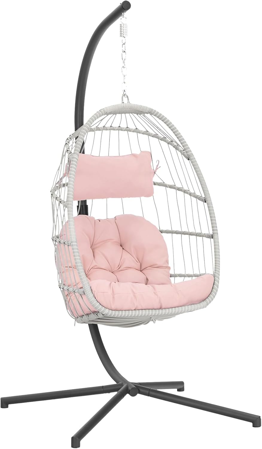 Yechen Indoor Outdoor Egg Hanging Chair with Stand, Patio Wicker Swing Egg Chair Indoor Swinging Chair Outdoor Hammock Egg Chair 350lbs Capacity for Patio Bedroom Balcony, Charcoal Grey (EG-001)