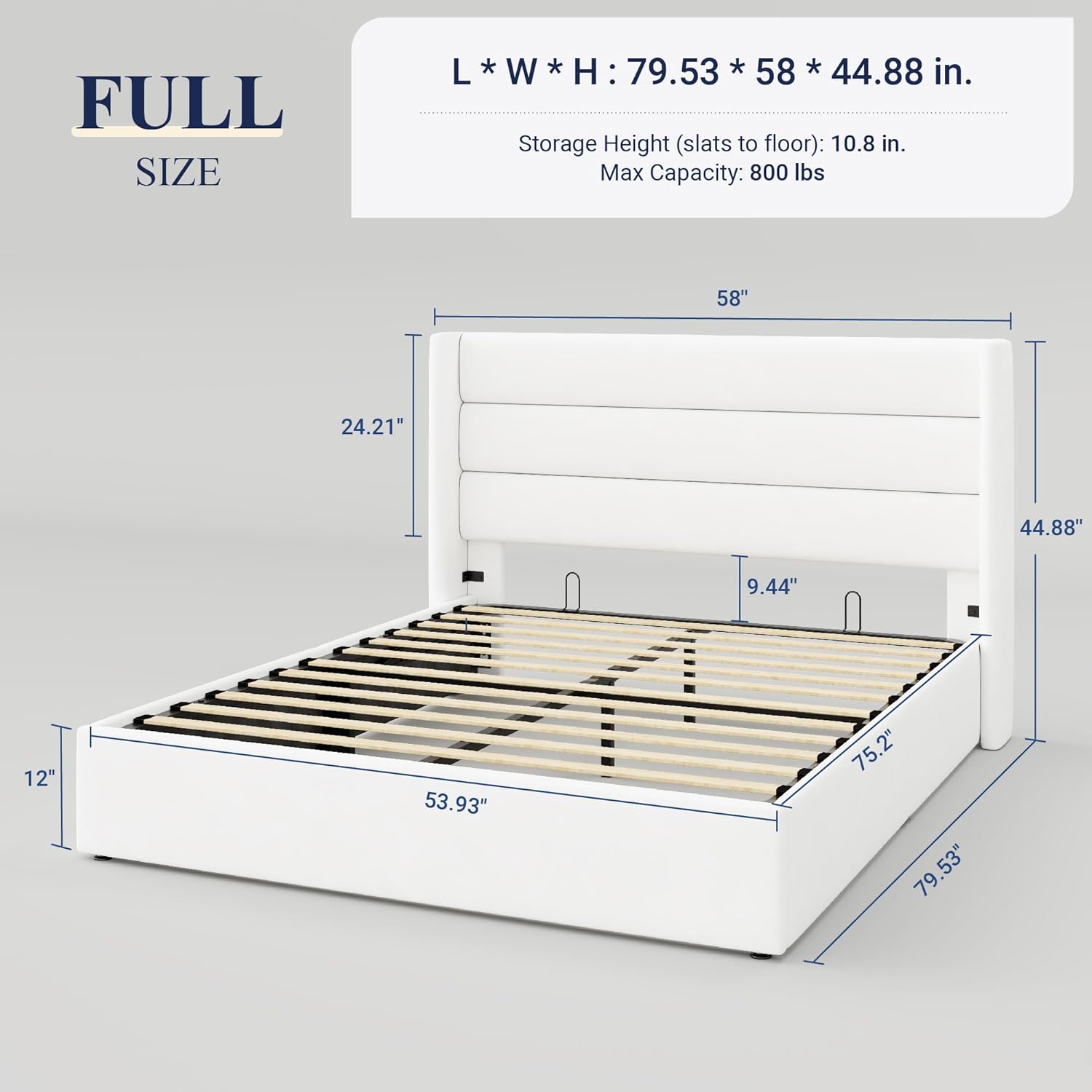 Allewie Queen Size Lift Up Storage Bed, Modern Wingback Headboard, Hydraulic Support, No Box Spring Needed, Light Beige