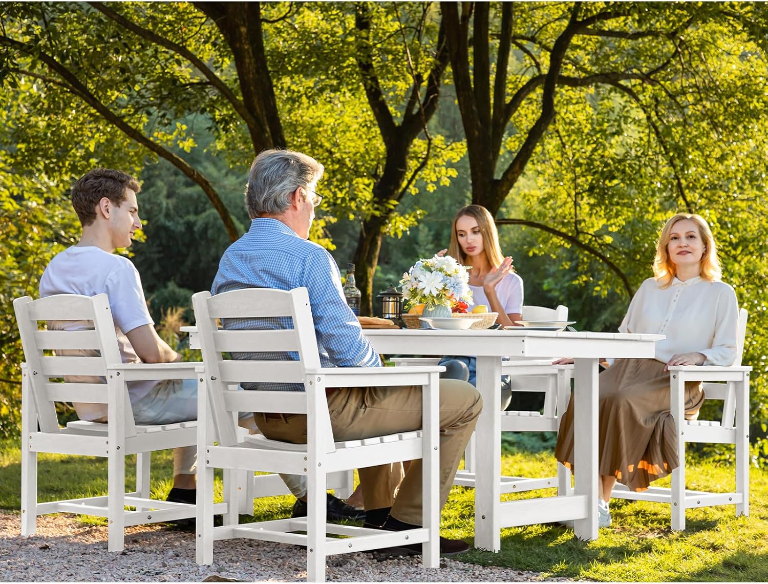 SERWALL 7-Piece Patio Table Set, Outdoor HDPE Dining Furniture with Umbrella Hole, All Weather Table and Chairs for Lawn, Garden, Poolside, Aruba