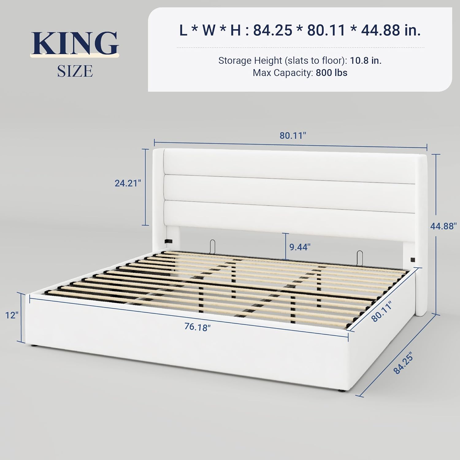 Allewie Queen Size Lift Up Storage Bed, Modern Wingback Headboard, Hydraulic Support, No Box Spring Needed, Light Beige