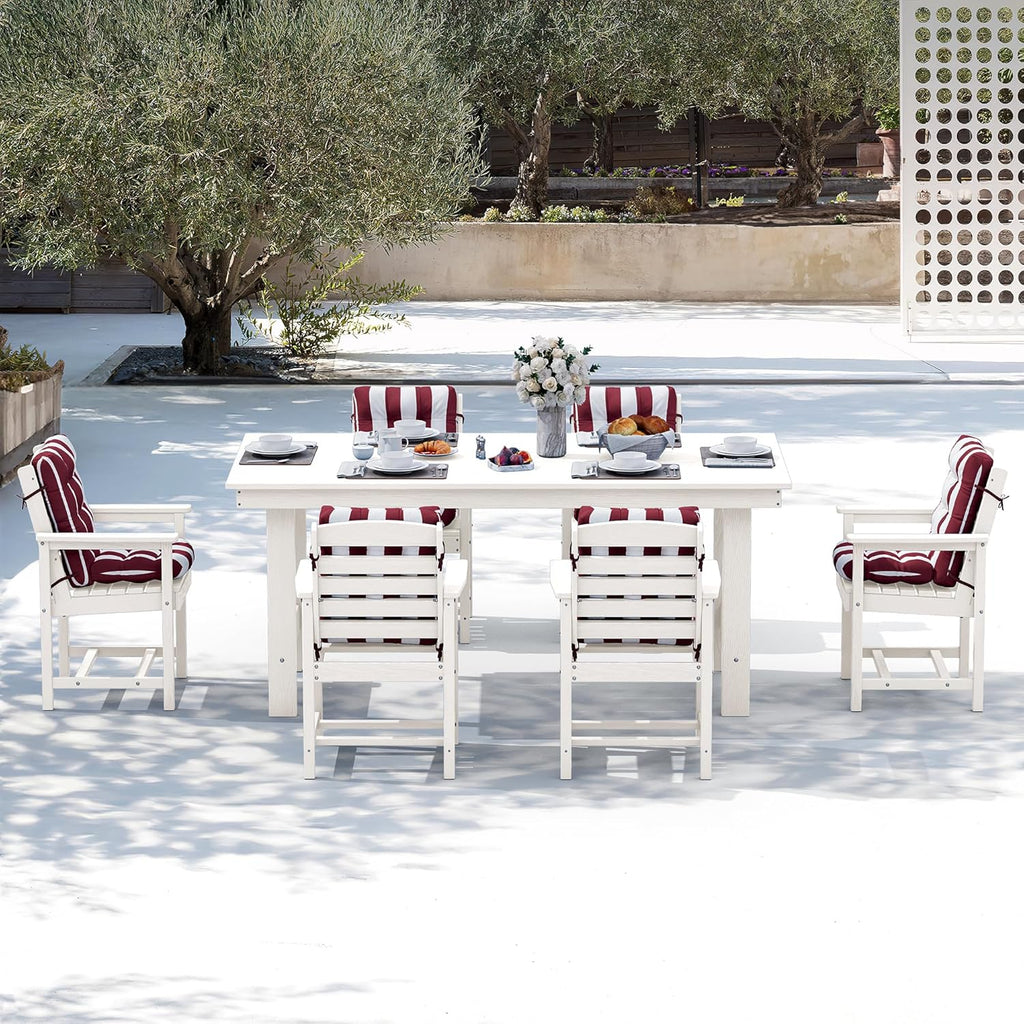 SERWALL 7-Piece Patio Table Set, Outdoor HDPE Dining Furniture with Umbrella Hole, All Weather Table and Chairs for Lawn, Garden, Poolside, Aruba