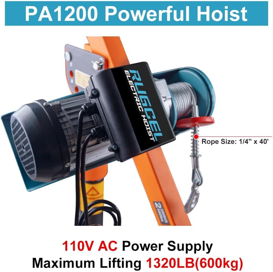 1100lb Folding Dismountable Household Hoist Truck Crane with Electric Hoist (110V) �� 880lb Pulling Force, Jib Cranes for Factory, Warehouse, Construction