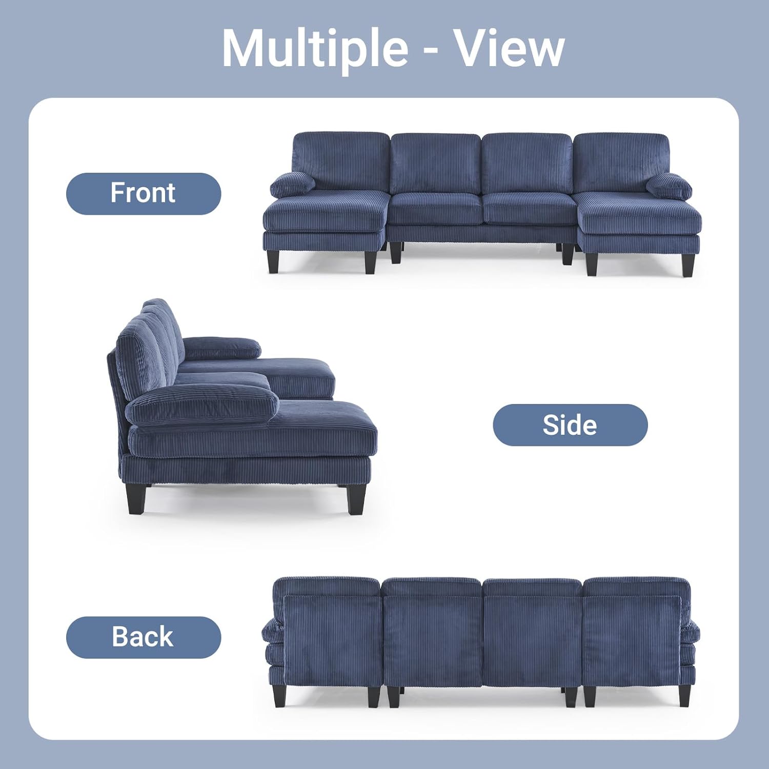VINGLI 110" Sectional Couches for Living Room,U Shaped Couch with Double Chaise, 4-Seat Sofa Set with Chenille Fabric for Home Furniture,Beige