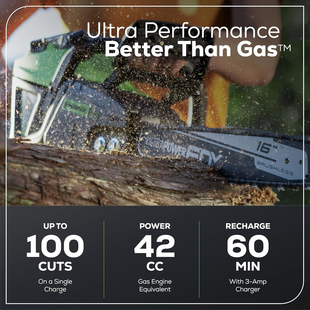Greenworks 40V 16" Brushless Cordless Chainsaw, 4.0Ah Battery and Charger Included