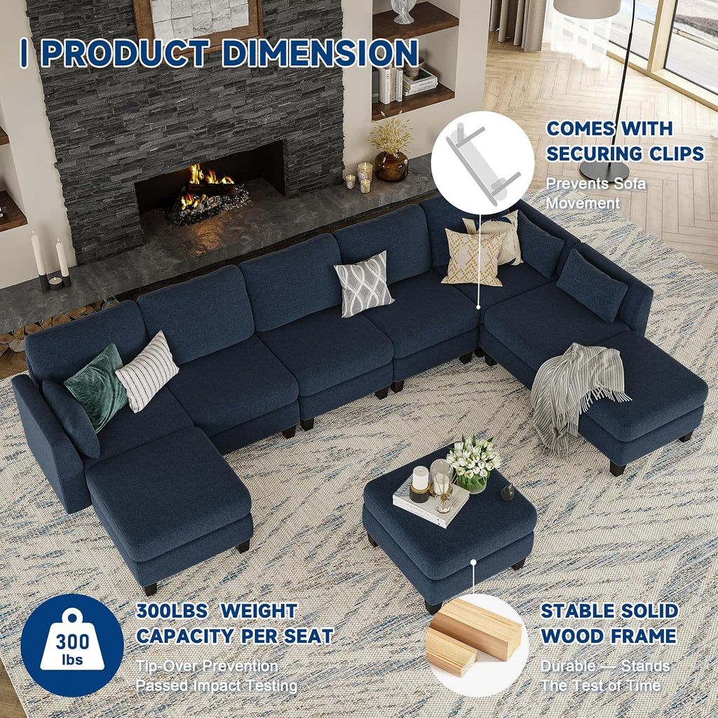 Modular Sectional Sofa, Convertible U Shaped Sofa Couch with High Density Memory Foam, 6 Seat Comfy Modular Sofa Couch for Living Room, Modern U Shaped Sectional Sofa, Dimgrey