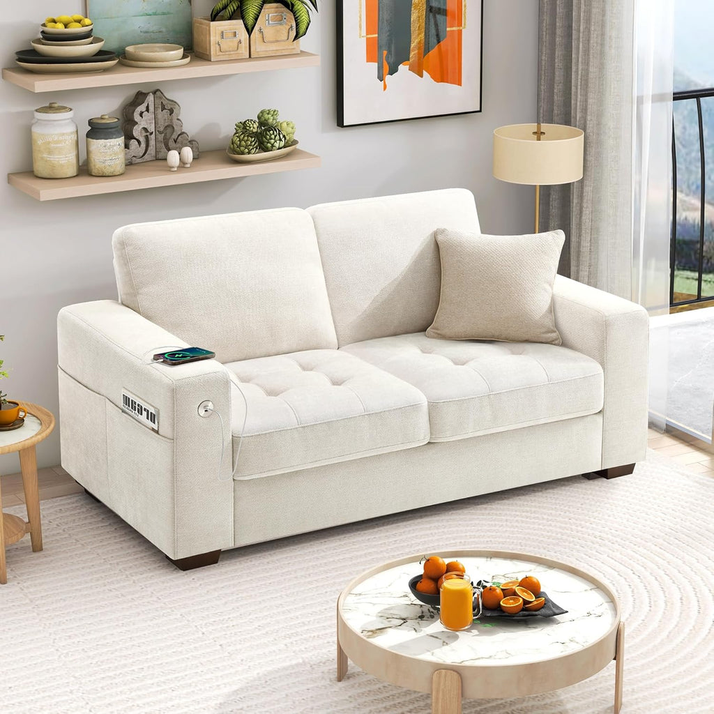 Hanherry 89" Sofa for Living Room, Modern Comfy Sofa with Medium Firm Seat Cushion, Removable Cover,Wide Armrest,USB/Type-C Port,Chenille Fabric Couches for Small Space,Apartment