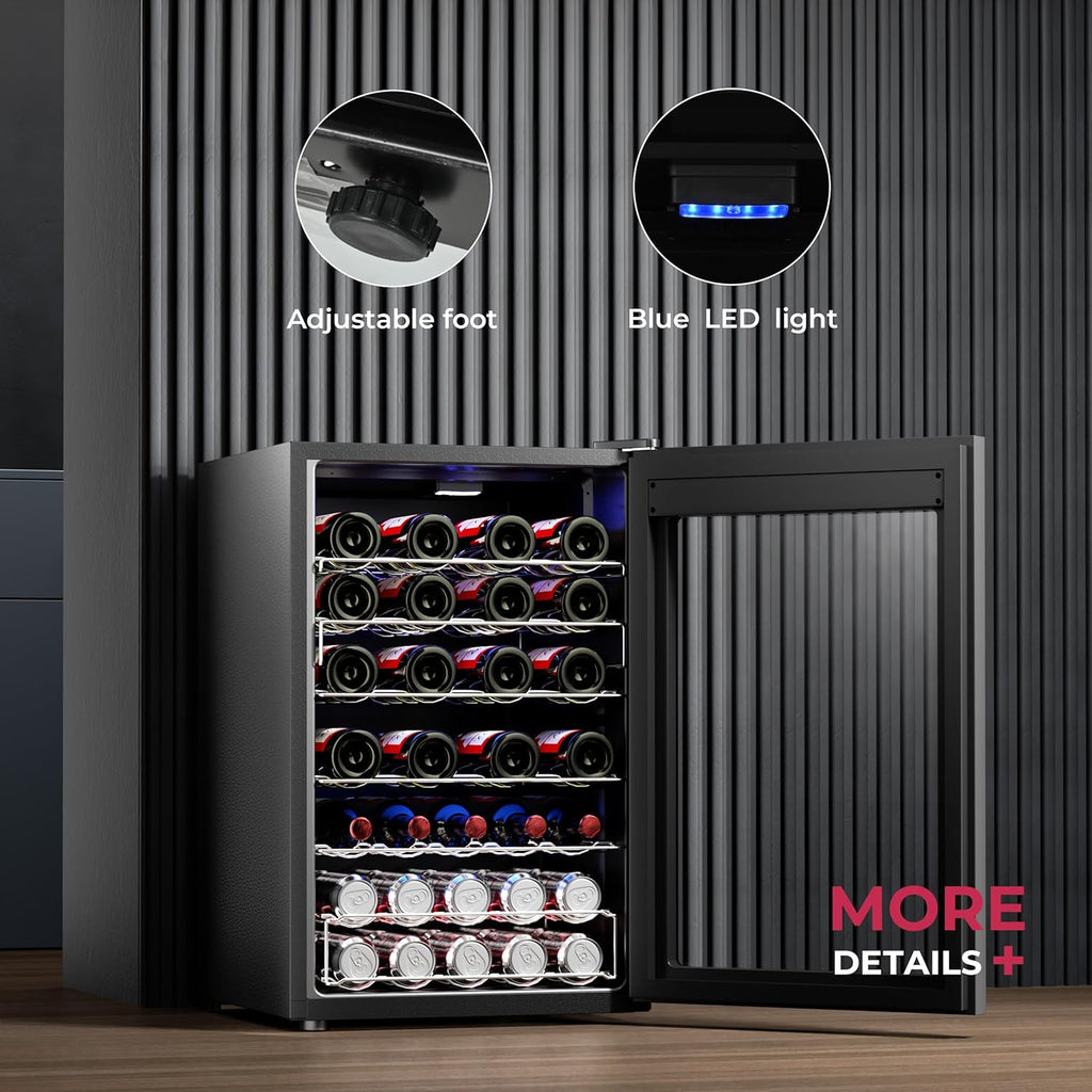 Beverage Refrigerator Cooler - 126 Can Mini Fridge with Glass Door for Soda Beer or Wine, Beverage Cooler for Home, Office, Bar with Adjustable Removable Shelves, Silver