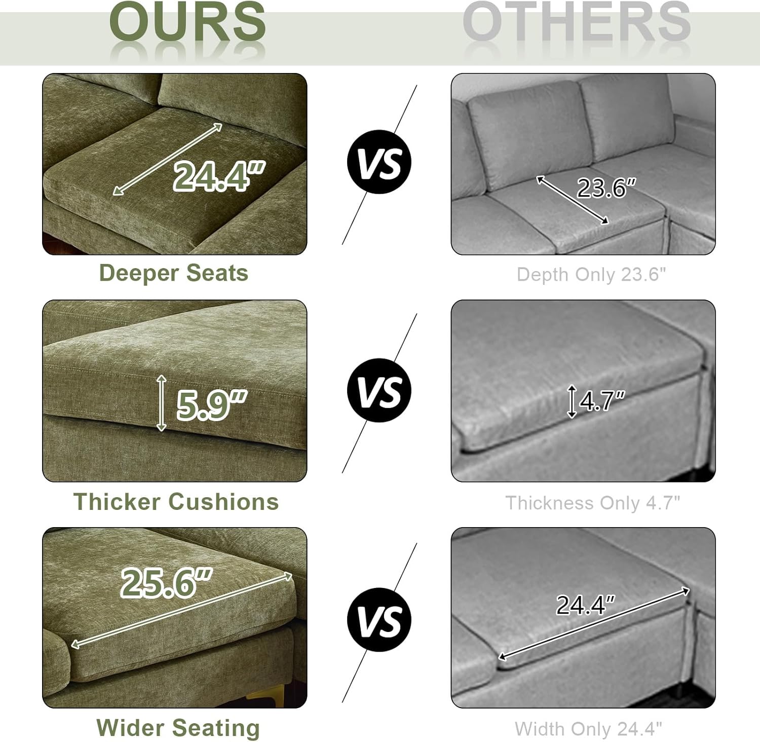 VINGLI 110" Sectional Couches for Living Room,U Shaped Couch with Double Chaise, 4-Seat Sofa Set with Chenille Fabric for Home Furniture,Beige