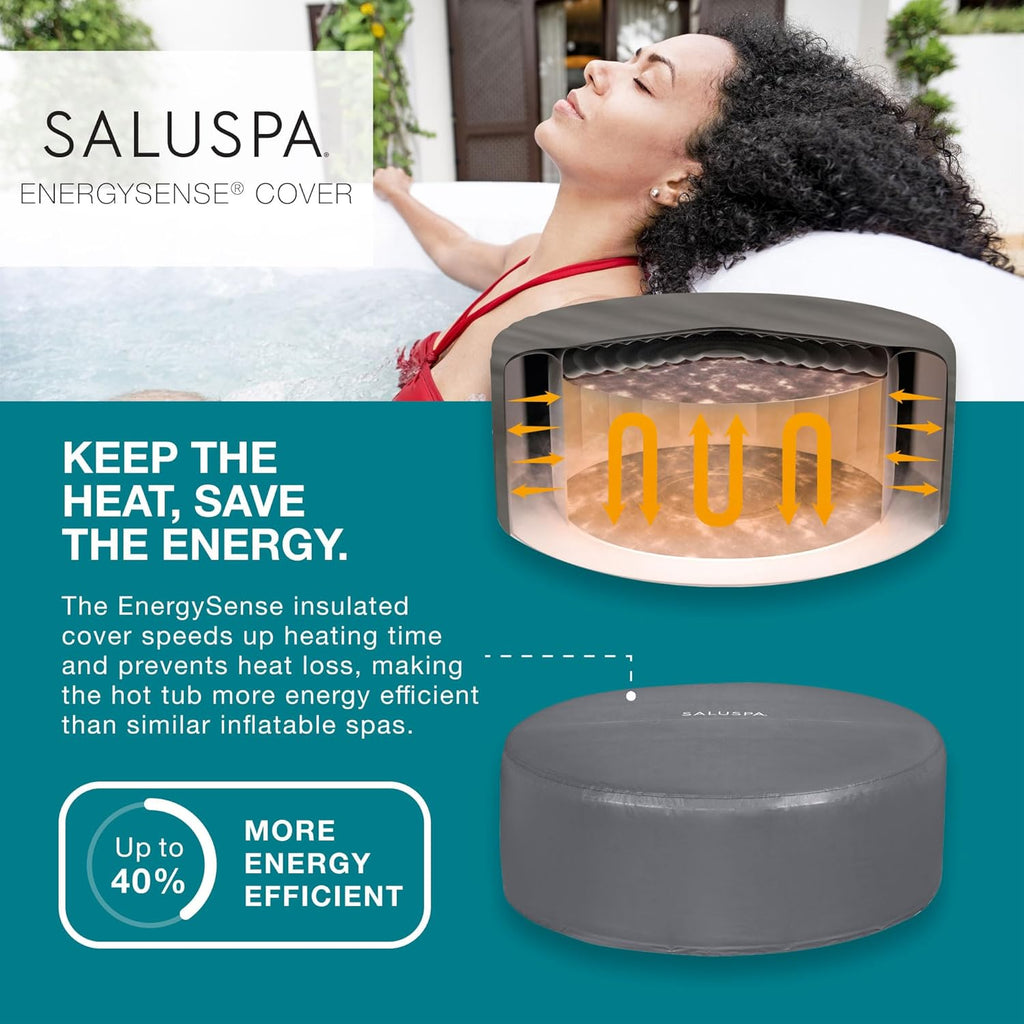 Bestway SaluSpa Fiji AirJet Large Round 2 to 4 Person Inflatable Hot Tub Portable Outdoor Spa with 120 AirJets and EnergySense Cover, Grey