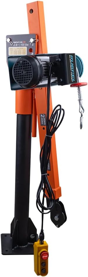 1100lb Folding Dismountable Household Hoist Truck Crane with Electric Hoist (110V) �� 880lb Pulling Force, Jib Cranes for Factory, Warehouse, Construction