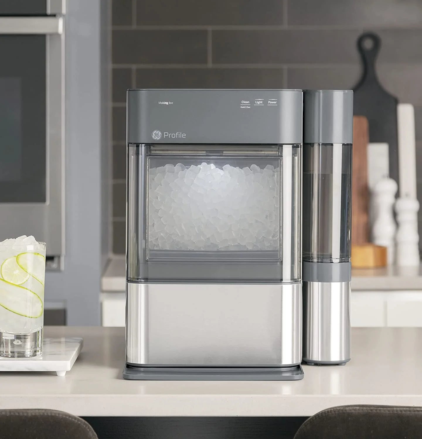 Countertop Nugget Ice Maker | Ice Machine with WiFi Connectivity | Smart Home Kitchen Essentials | Black Stainless