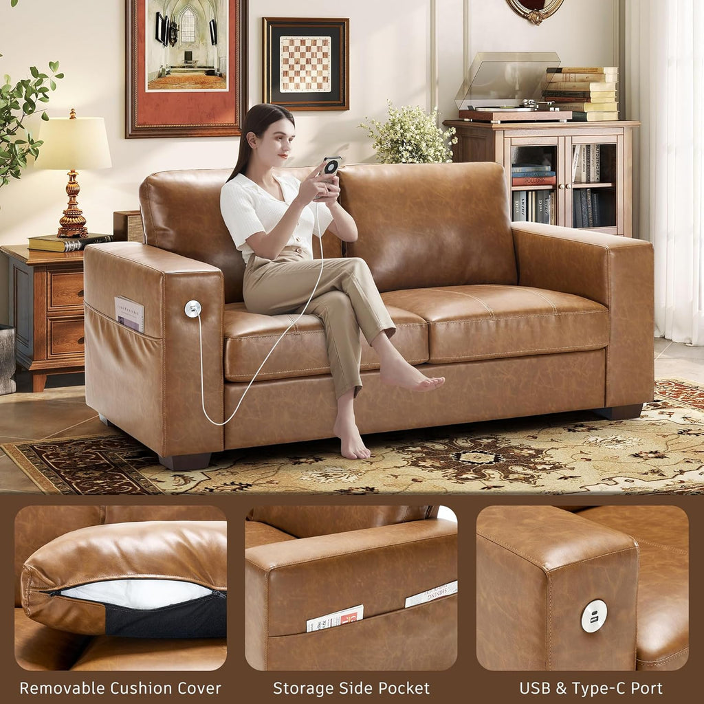 Hanherry 89" Sofa for Living Room, Modern Comfy Sofa with Medium Firm Seat Cushion, Removable Cover,Wide Armrest,USB/Type-C Port,Chenille Fabric Couches for Small Space,Apartment