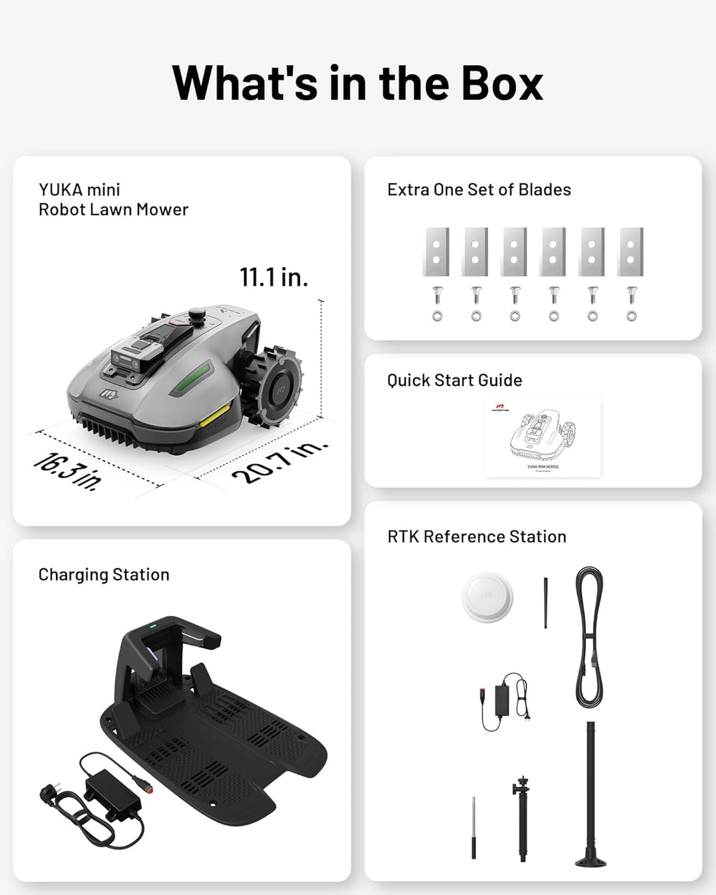 YUKA Mini 500H Robot Lawn Mower Reception 0.12 Acre, Max. 0.17 Acre, Ultrasense AI Vision+ RTK Positioning, Auto Mapping, App Control,45% Slope, Cutting Height 2''~3.5'', 3 Mowing Zones
