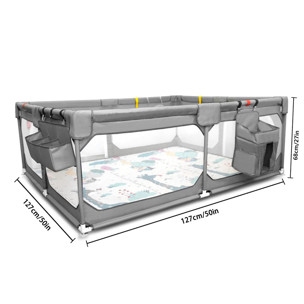 Baby Playpen with Mat 75"*59", Extra Large Playpen for Babies and Toddlers with Storage Bag, BPA-Free, Non-Toxic, Safe No Gaps Playards for Babies, Sturdy Safety Play Yard for Indoor Outdoor Fun, Grey