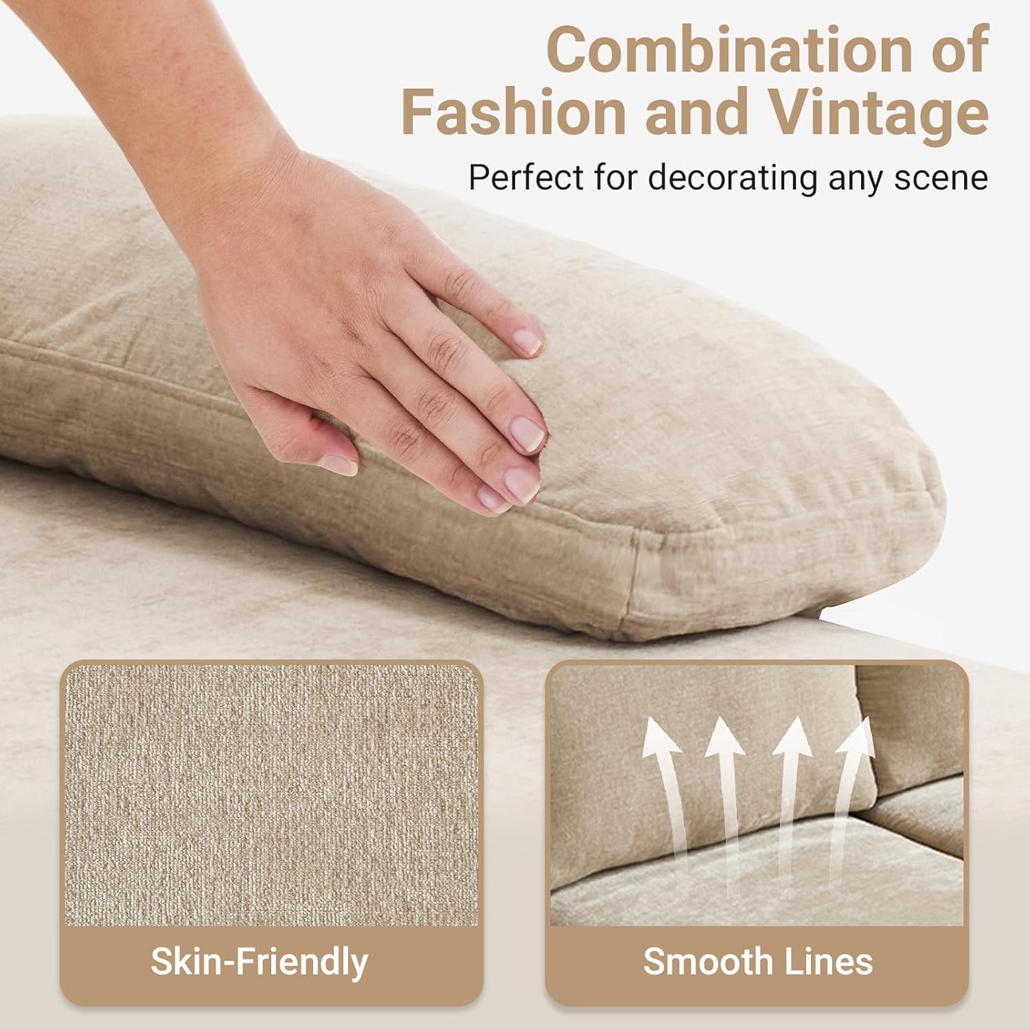 VINGLI 110" Sectional Couches for Living Room,U Shaped Couch with Double Chaise, 4-Seat Sofa Set with Chenille Fabric for Home Furniture,Beige