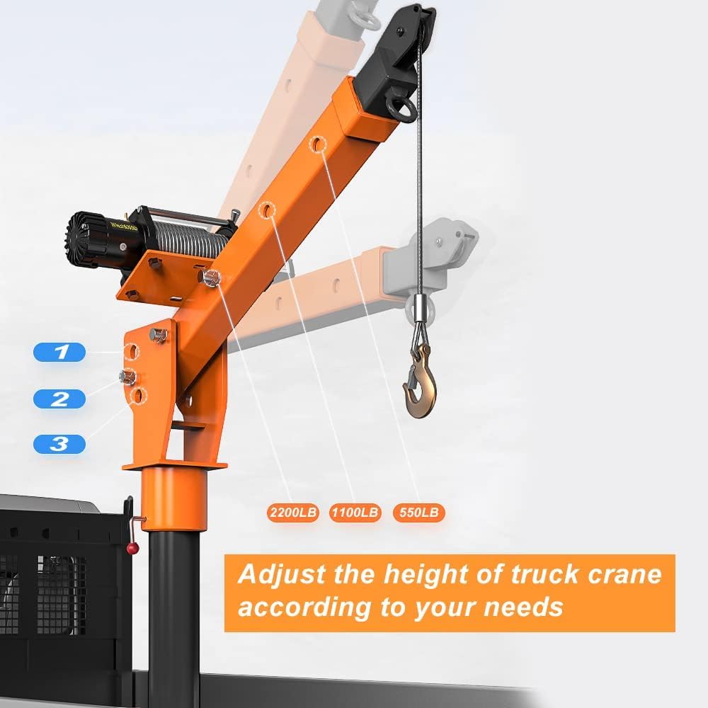 1100lb Folding Dismountable Household Hoist Truck Crane with Electric Hoist (110V) �� 880lb Pulling Force, Jib Cranes for Factory, Warehouse, Construction