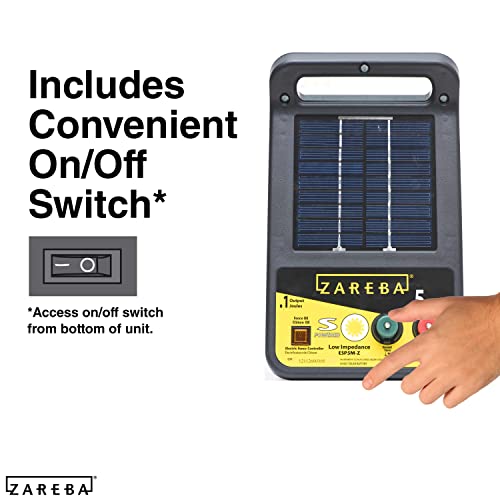 Zareba ESP5M-Z Solar Powered Low Impedance Electric Fence Charger - 5 Mile Solar Powered Electric Fence Energizer