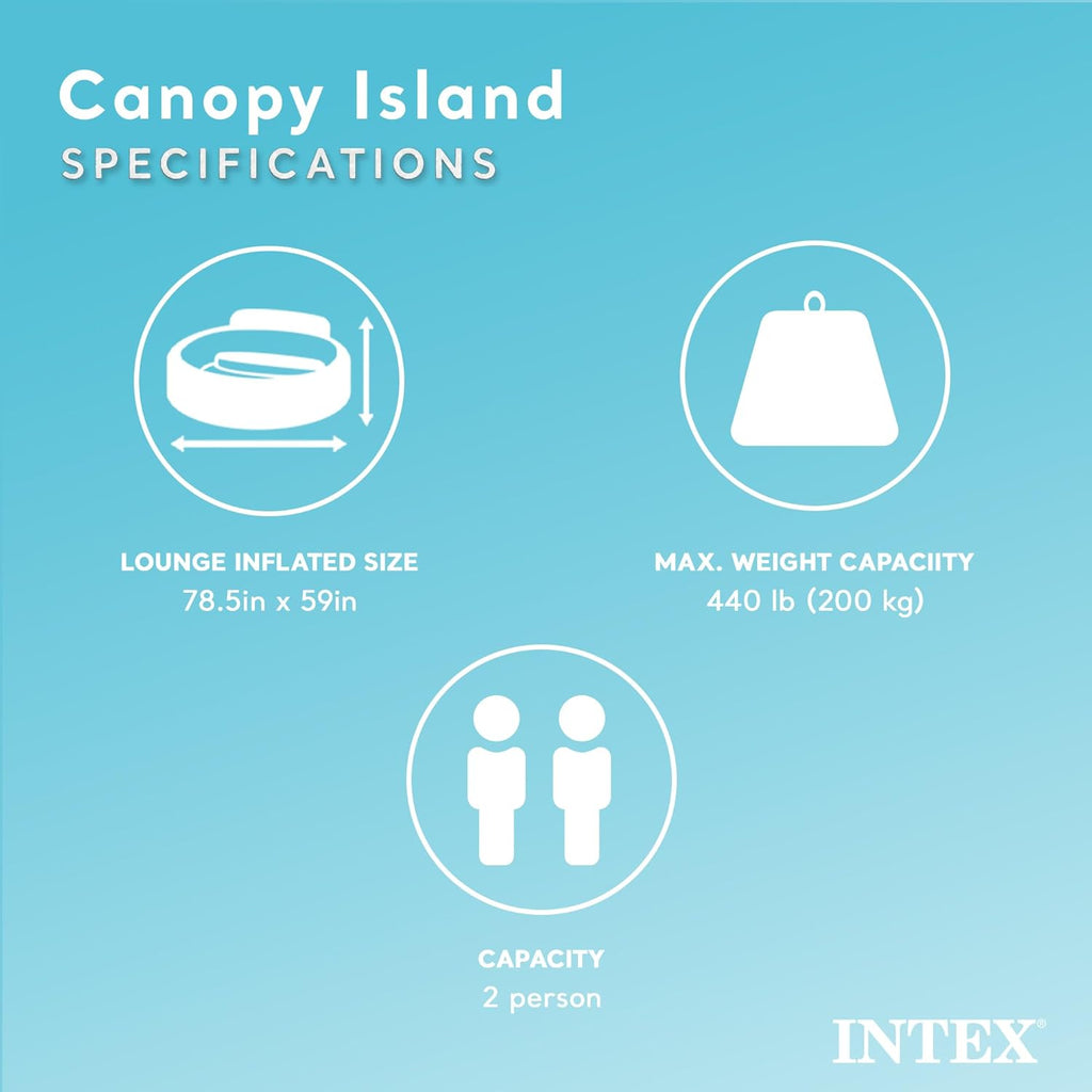 58292EP Canopy Island Inflatable Pool Float: Comfortable Lounge Surface – Built-in Cup Holders – Detachable Sunshade – 440lb Max Weight Capacity – 78.5" x 59"