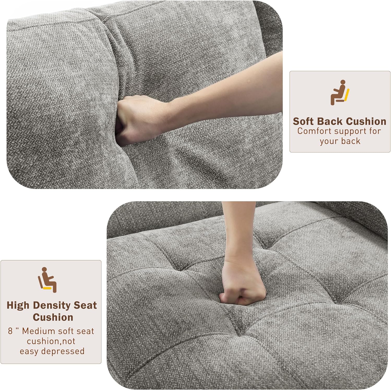 Hanherry 89" Sofa for Living Room, Modern Comfy Sofa with Medium Firm Seat Cushion, Removable Cover,Wide Armrest,USB/Type-C Port,Chenille Fabric Couches for Small Space,Apartment