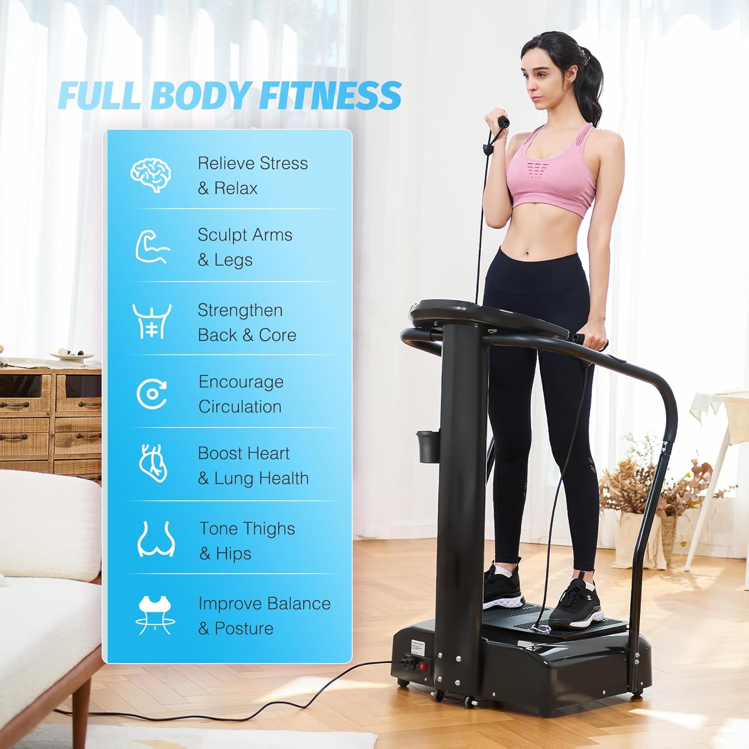 Whole Body Vibration Plate, 500W Vibration Plate Exercise Machine with 99 Levels 3 Preset Modes & 2 Resistance Bands, Training Fitness Vibration Platform Machine for Home Gym with 330lb Capacity