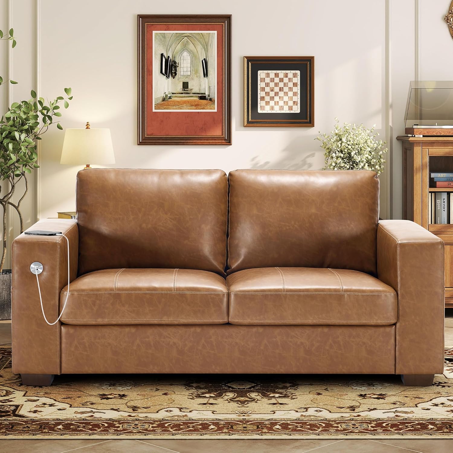 Hanherry 89" Sofa for Living Room, Modern Comfy Sofa with Medium Firm Seat Cushion, Removable Cover,Wide Armrest,USB/Type-C Port,Chenille Fabric Couches for Small Space,Apartment