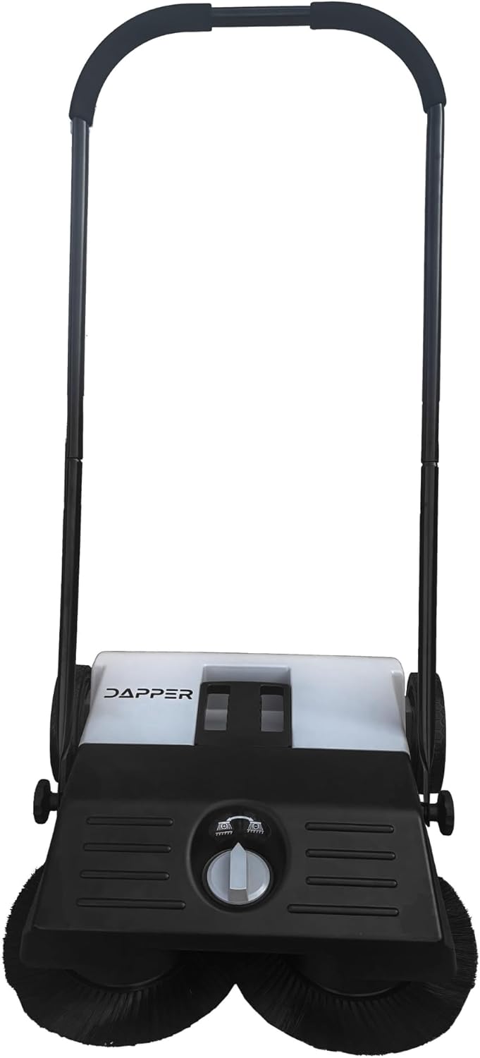 Walk-Behind Outdoor Hand Push Floor Sweeper - 5.25 Gallon Capacity - 25.5" Sweeping Width - Sweeps up to 27,900 ft² / Hour, Grey