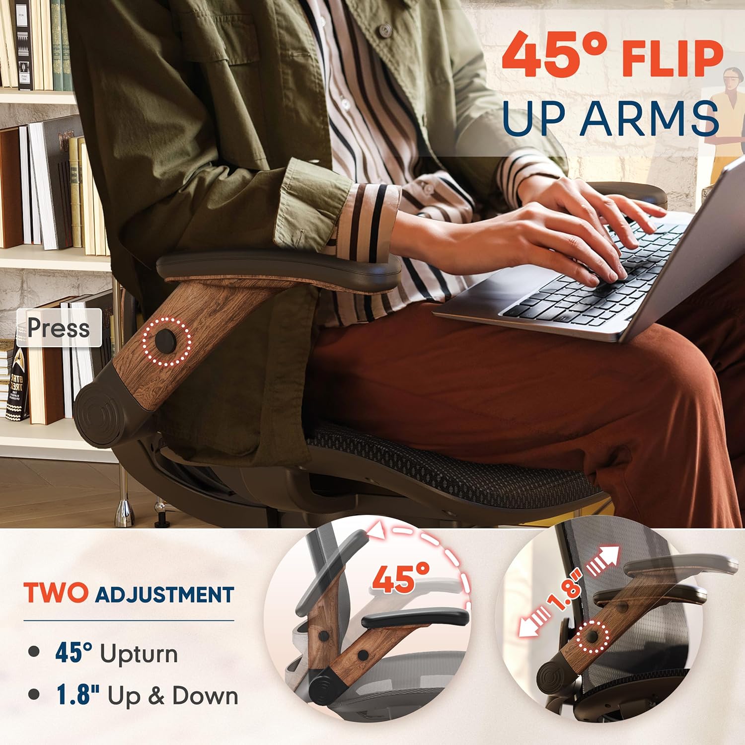 GABRYLLY Ergonomic Office Chair, High Back Home Desk Chair with Headrest, Flip-Up Arms, 90-120° Tilt Lock and Wide Cushion, Big and Tall Mesh Chairs for Man Woman, Black Task Chair