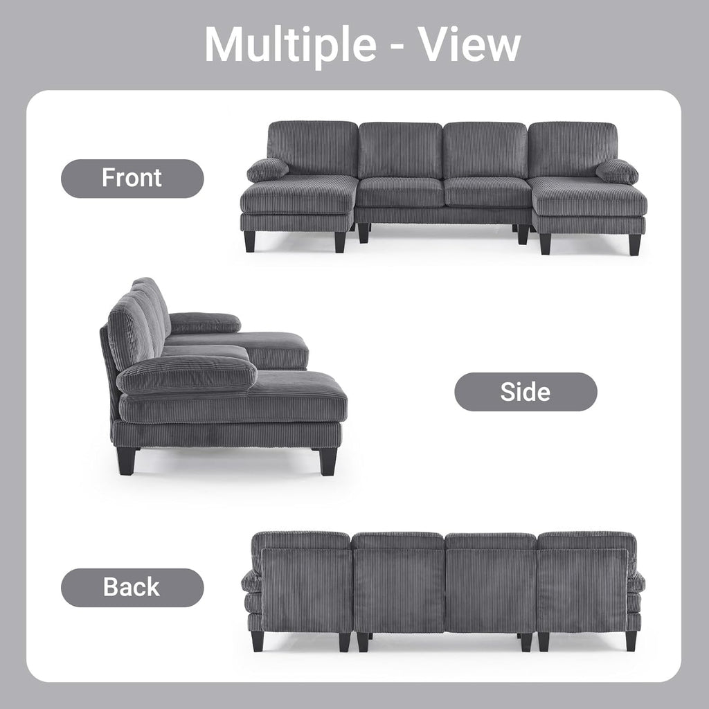 VINGLI 110" Sectional Couches for Living Room,U Shaped Couch with Double Chaise, 4-Seat Sofa Set with Chenille Fabric for Home Furniture,Beige
