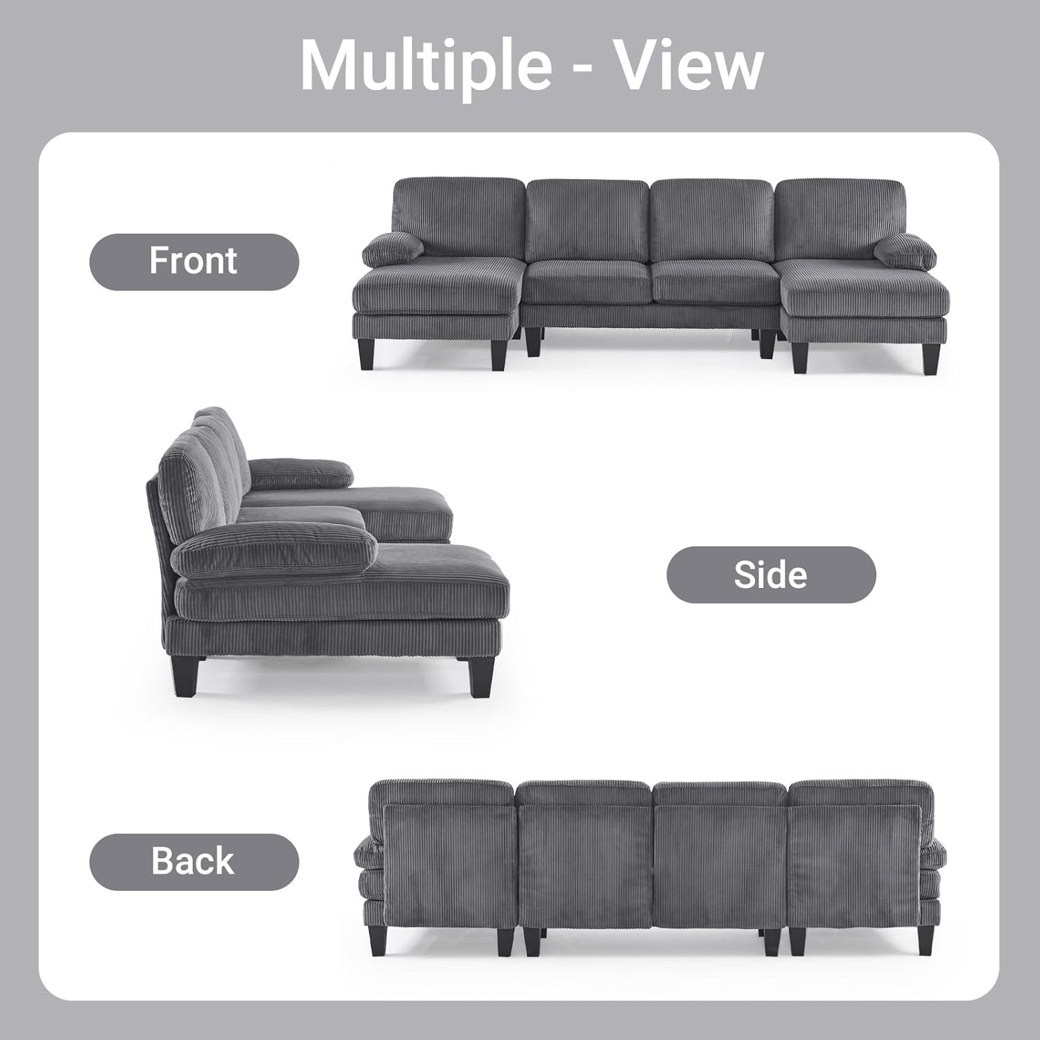 VINGLI 110" Sectional Couches for Living Room,U Shaped Couch with Double Chaise, 4-Seat Sofa Set with Chenille Fabric for Home Furniture,Beige