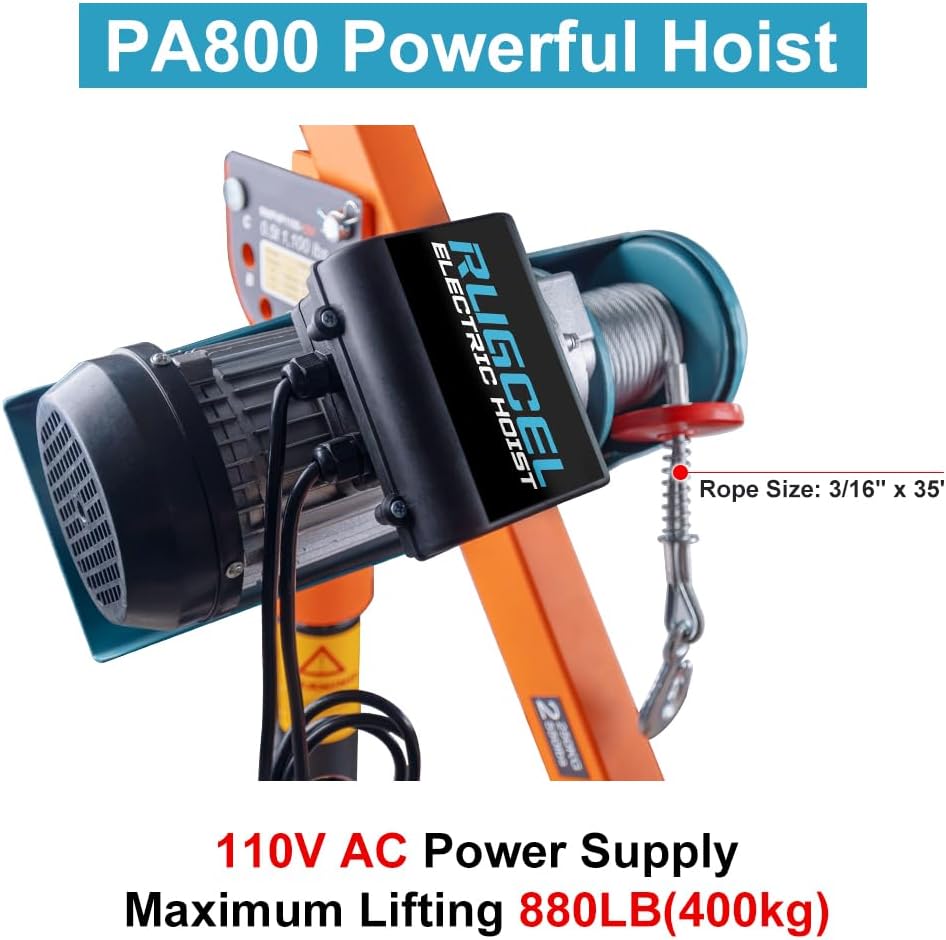 1100lb Folding Dismountable Household Hoist Truck Crane with Electric Hoist (110V) �� 880lb Pulling Force, Jib Cranes for Factory, Warehouse, Construction