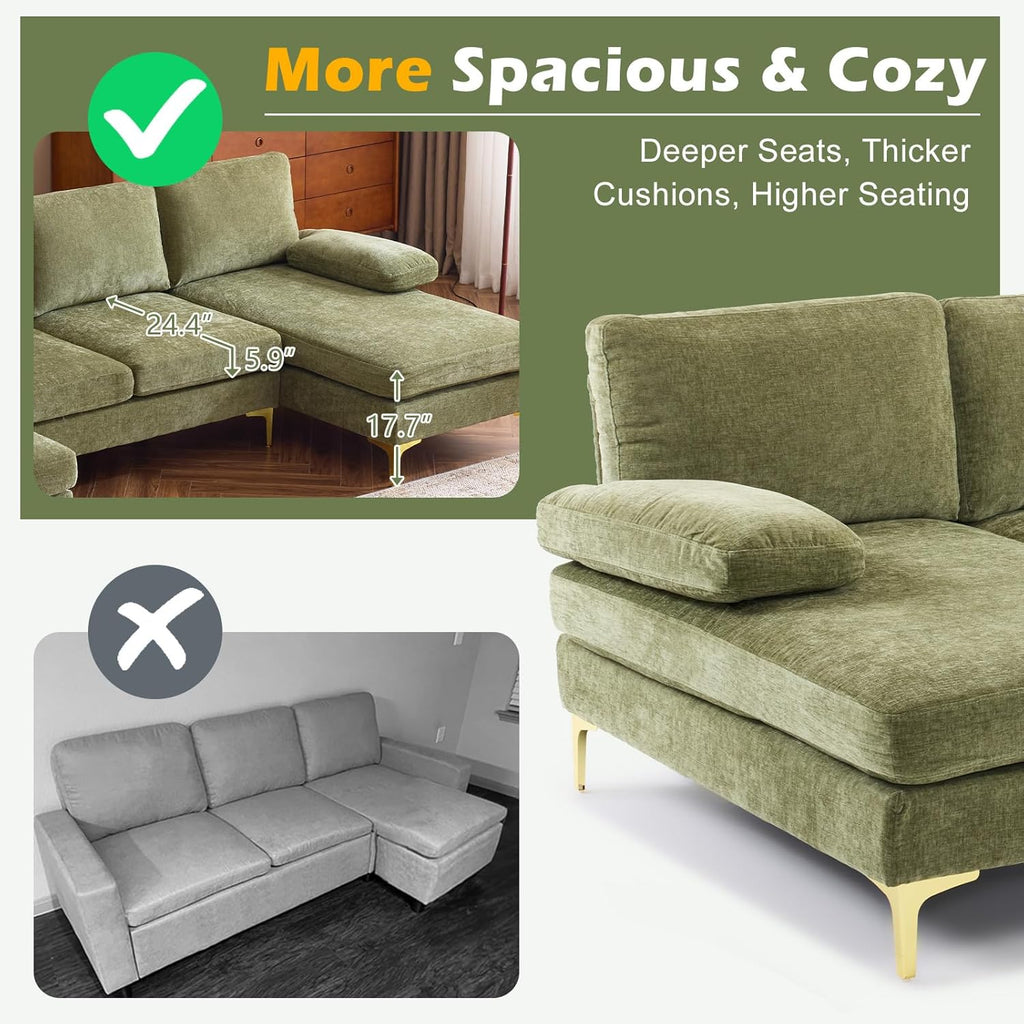 VINGLI 110" Sectional Couches for Living Room,U Shaped Couch with Double Chaise, 4-Seat Sofa Set with Chenille Fabric for Home Furniture,Beige