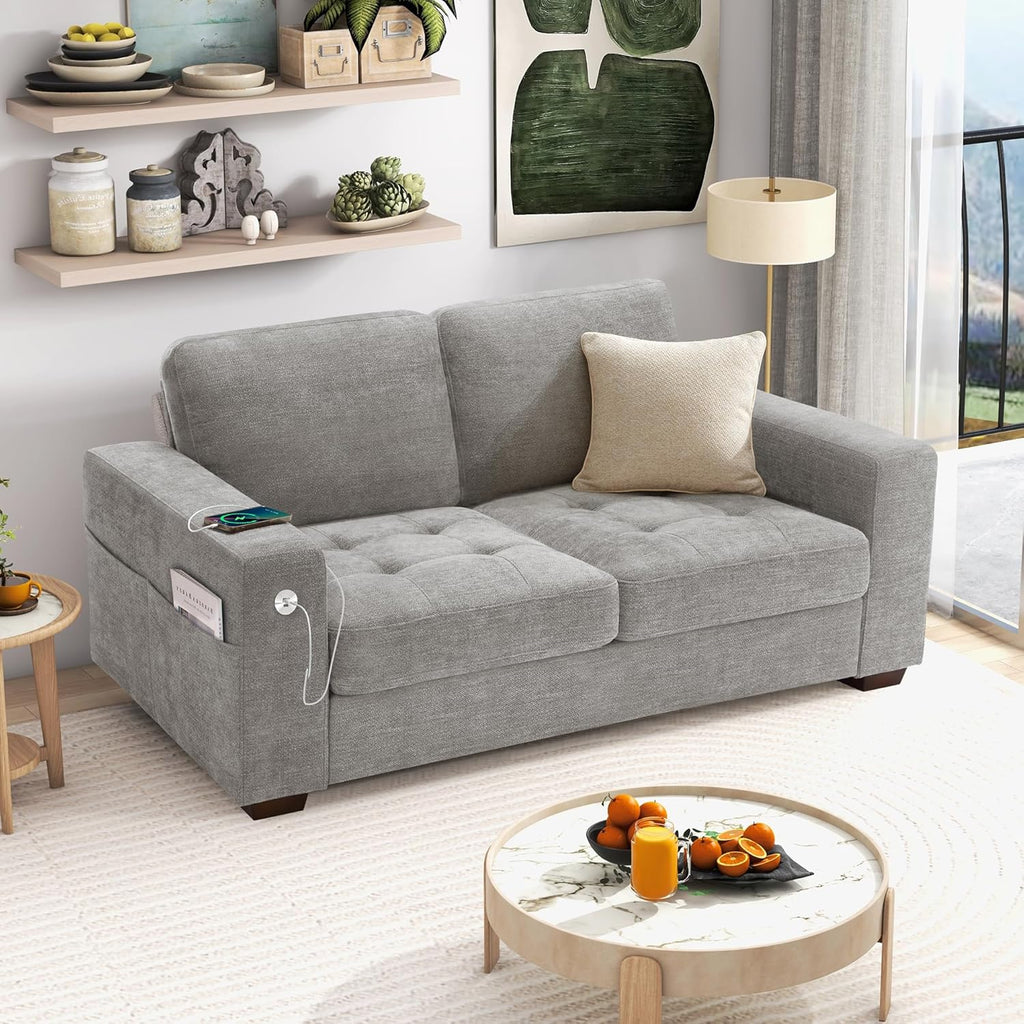 Hanherry 89" Sofa for Living Room, Modern Comfy Sofa with Medium Firm Seat Cushion, Removable Cover,Wide Armrest,USB/Type-C Port,Chenille Fabric Couches for Small Space,Apartment