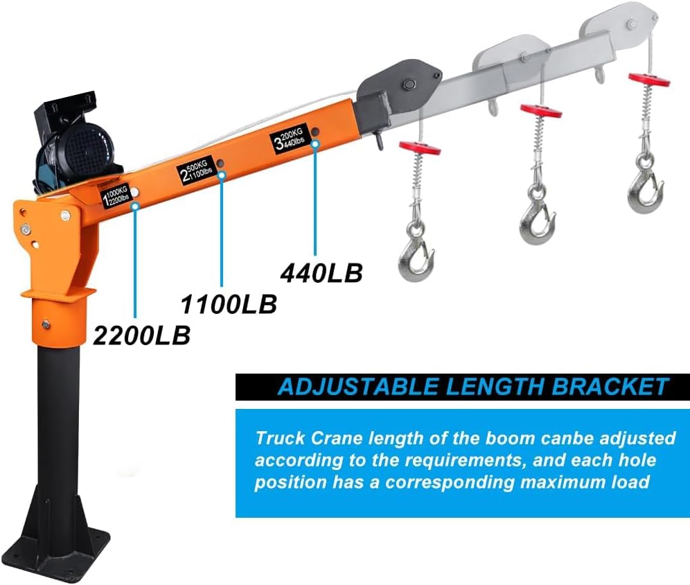 1100lb Folding Dismountable Household Hoist Truck Crane with Electric Hoist (110V) �� 880lb Pulling Force, Jib Cranes for Factory, Warehouse, Construction