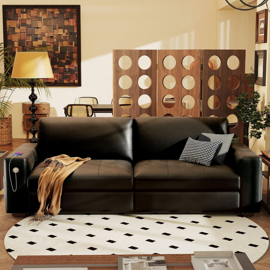 Hanherry 89" Sofa for Living Room, Modern Comfy Sofa with Medium Firm Seat Cushion, Removable Cover,Wide Armrest,USB/Type-C Port,Chenille Fabric Couches for Small Space,Apartment