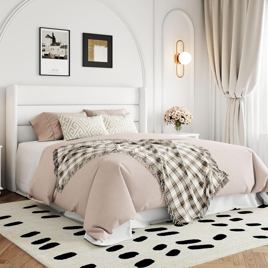 Allewie Queen Size Lift Up Storage Bed, Modern Wingback Headboard, Hydraulic Support, No Box Spring Needed, Light Beige