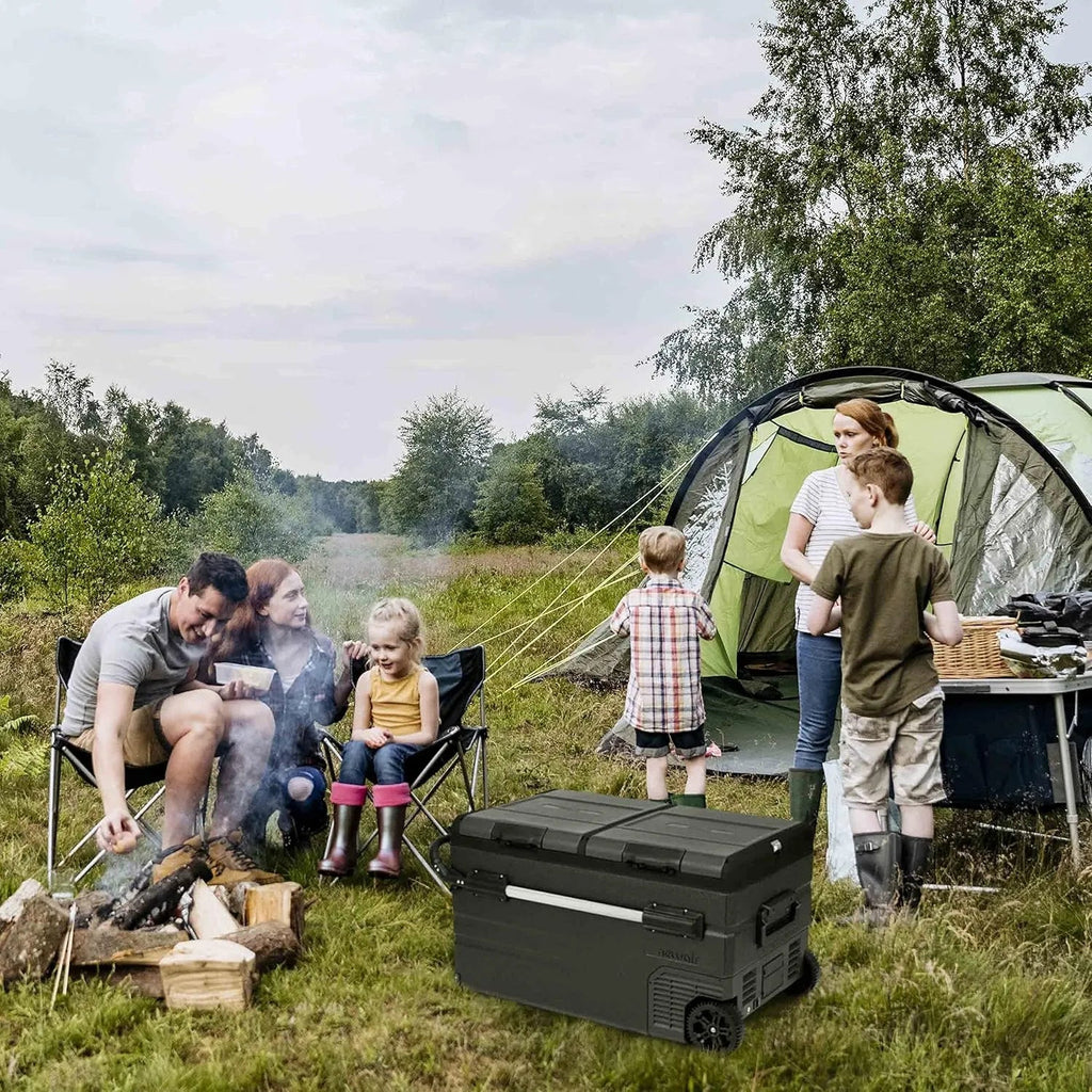 48 Qt. Portable 12v Electric Cooler with LG Compressor, Fridge and Freezer, Rugged Wheels, and Solar Power Input, Perfect Plug-In Cooler for Camping, Trucks, Travel, Car and Home