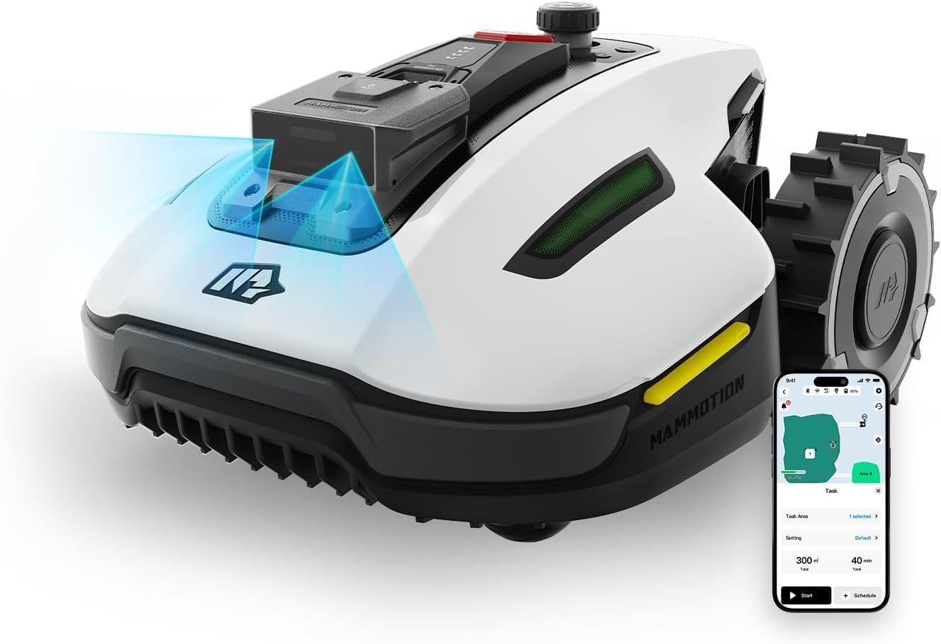 YUKA Mini 500H Robot Lawn Mower Reception 0.12 Acre, Max. 0.17 Acre, Ultrasense AI Vision+ RTK Positioning, Auto Mapping, App Control,45% Slope, Cutting Height 2''~3.5'', 3 Mowing Zones
